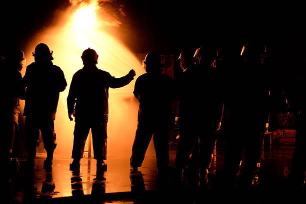firefighter night industry. stock photo