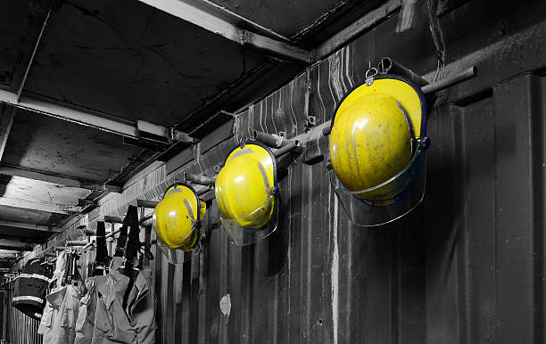 Fireman Hat in firefighters room stock photo