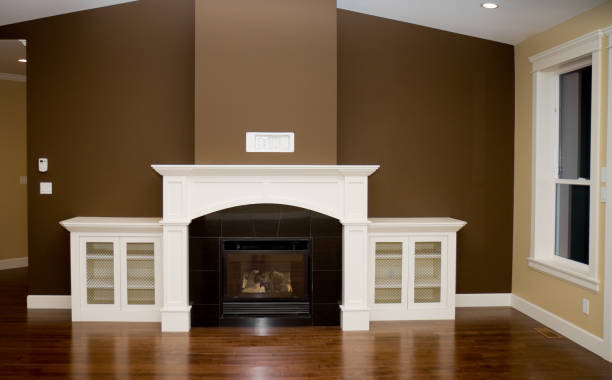 Fireplace and Living Room in New Home stock photo