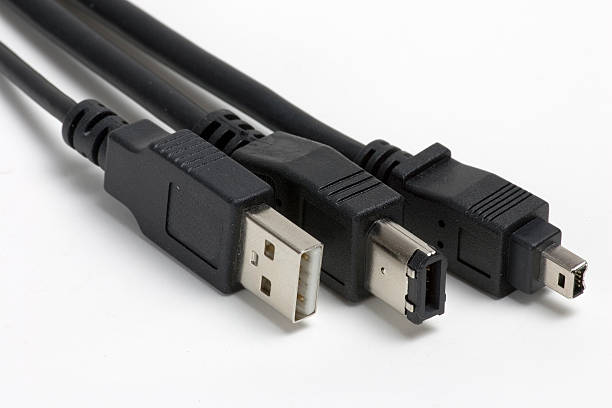 USB, FireWire 6 and 4-pin plugs stock photo