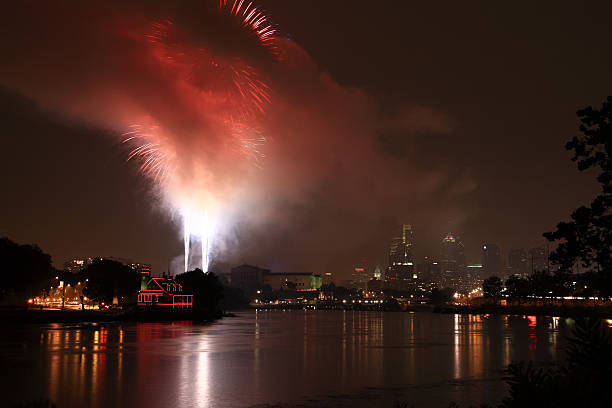 Fireworks and rain stock photo