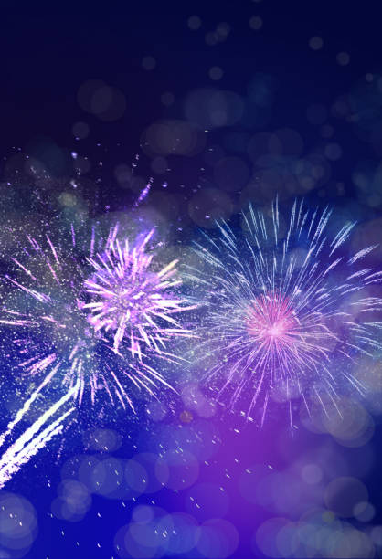 fireworks background in night sky stock photo
