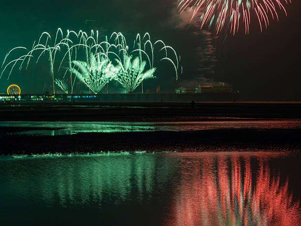 Fireworks display North Pier, Blackpool, Lancashire, Uk  Blackpool, Lancashire, UK. 2nd October 2015. Firework display by Titanium Fireworks north pier stock pictures, royalty-free photos & images