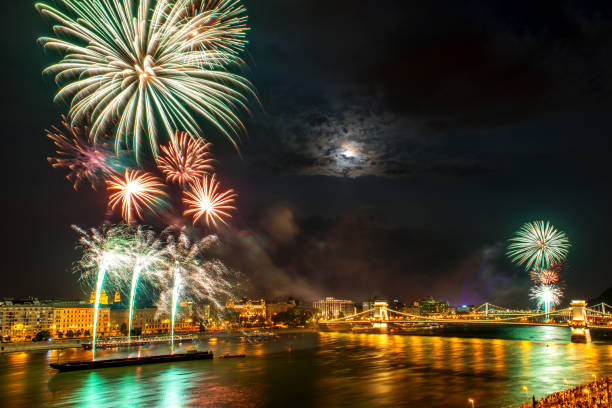 Fireworks in Budapest stock photo