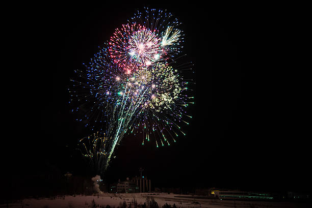 Fireworks in Fairbanks Alaska stock photo