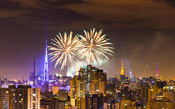Fireworks over the city of São Paulo stock photo