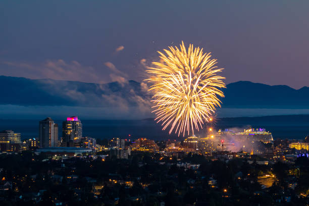 Fireworks Over Victoria, British Columbia stock photo