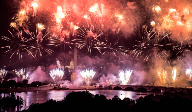 Fireworks over Washington, July 4th, 2019 stock photo