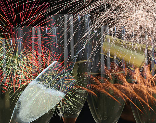Fireworks party scene with  drinks stock photo