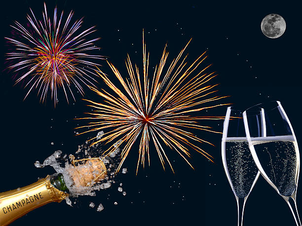 fireworks  with champagne stock photo