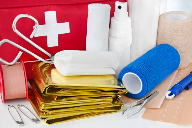 First Aid Bag Products First Aid Bag Products close up first aid stock pictures, royalty-free photos & images