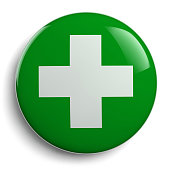 First Aid Sign. Medical and Pharmacy Green Cross Icon. 3D illustration.