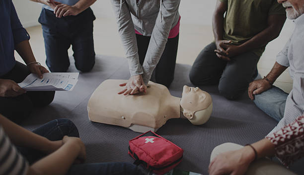 Demonstration of a CPR class, exclusively the Hands-only CPR portion.