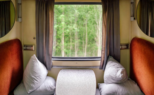 First class train compartment interior for two stock photo