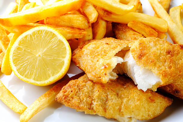 Fish and Chip Fried Fish with French Fries. fish fry stock pictures, royalty-free photos & images
