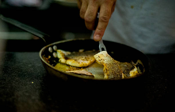 Fish in the pan stock photo