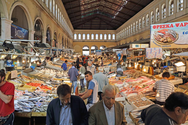 Fish Market Hall Athens stock photo