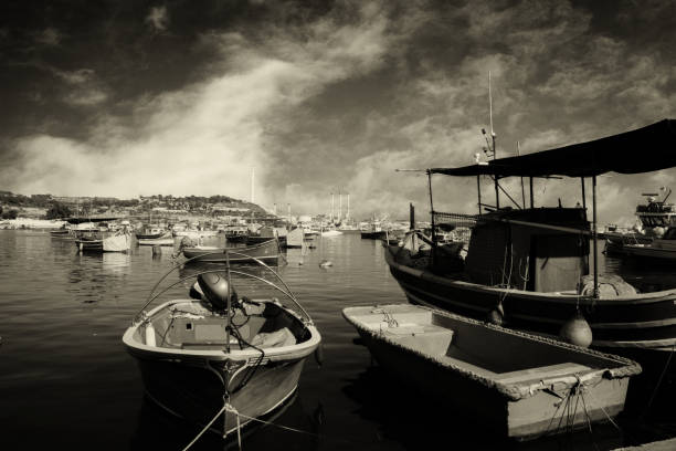 Fishing Boats in Marsaxlokk, Malta stock photo