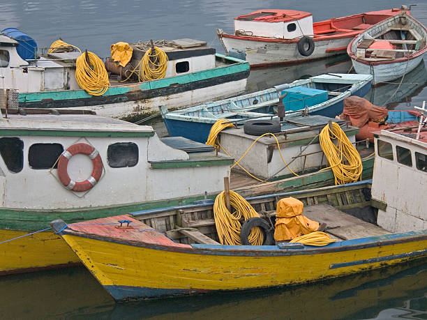 Fishing boats in Puerto Montt stock photo