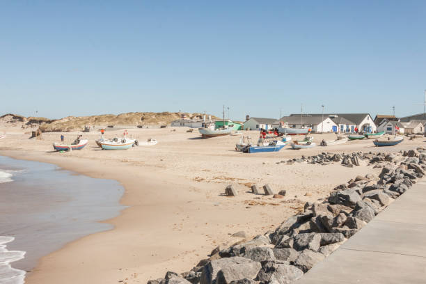 Fishing boats on the beach - Norre Vorupor, Denmark stock photo