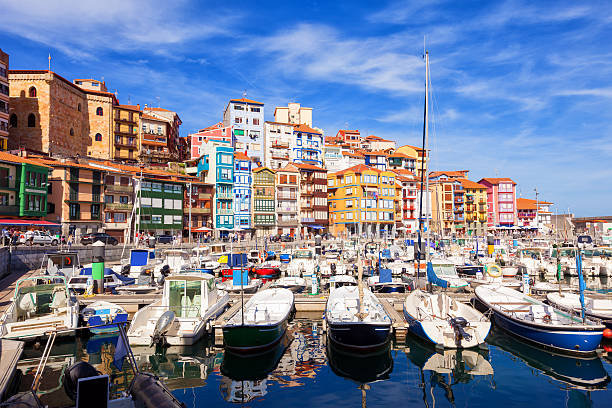 Fishing port of Bermeo on a sunny day stock photo