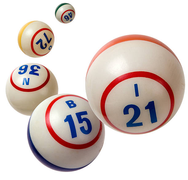 Five bingo balls floating through the air  stock photo