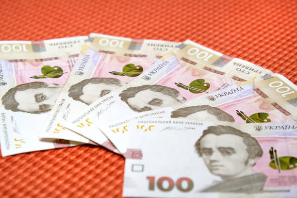 오백 hrivnas 은행 은 직물 질감 배경 클로즈업에 우크라이나어 돈을 지폐. - shevchenko 뉴스 사진 이미지