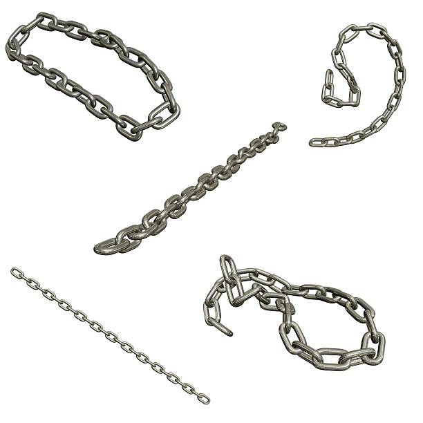 Five Isolated Chains (3D)  chain object stock pictures, royalty-free photos & images