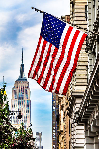 USA Flag and the Empire state Building stock photo