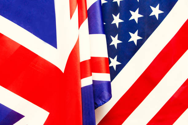 UK flag and USA Flag . Relations between countries . stock photo