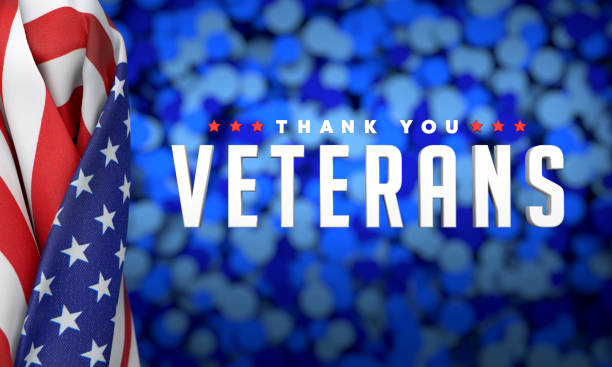 USA Flag And Veterans Day Message USA Flag And Veterans Day Message With Blue Bokeh Background. Veterans Day Concept. memorial day background stock pictures, royalty-free photos & images