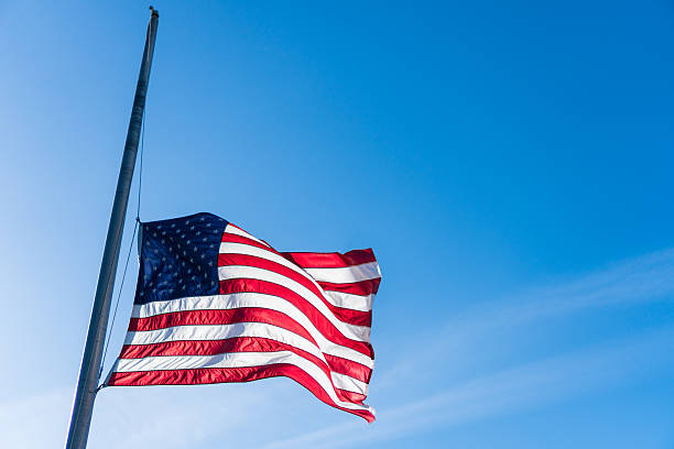 USA Flag. Half Staff USA Flag. Half Staff blowing in wind flag at half staff stock pictures, royalty-free photos & images