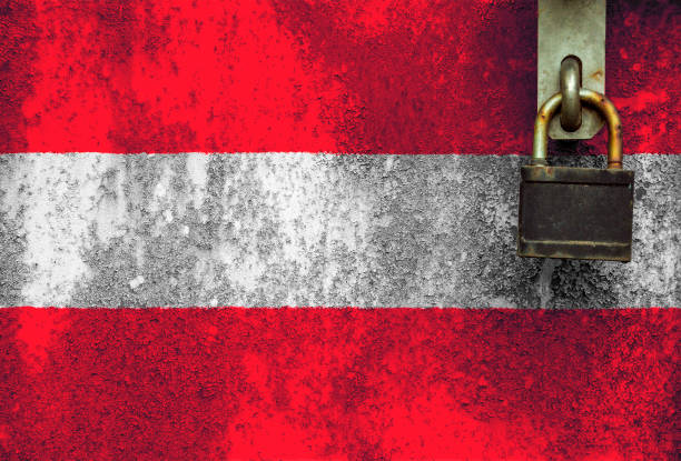 Flag of austria is in texture. Template. Coronavirus pandemic. Countries are closed. Locks. stock photo