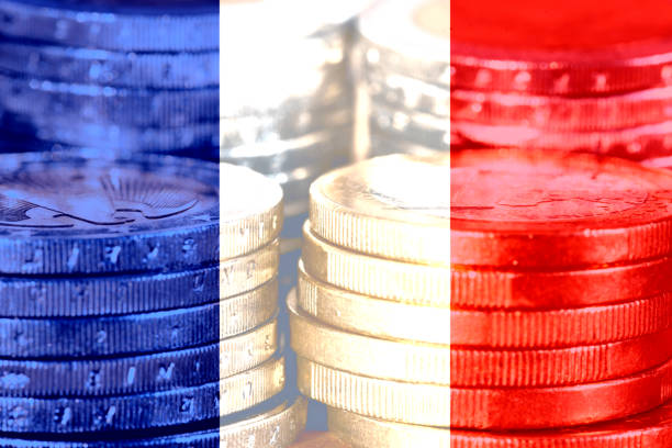 Flag of France, Economy and Euro Money stock photo