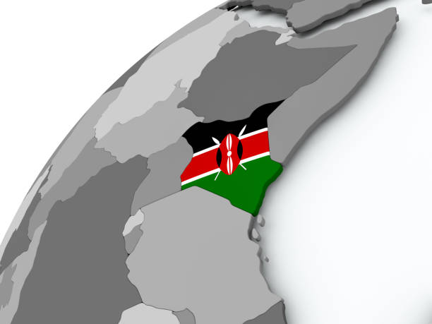 Flag of Kenya on grey globe stock photo