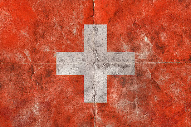 Flag of Switzerland, on a vintage folded sheet of paper stock photo