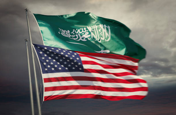 Flag of the USA and Saudi Arabia stock photo