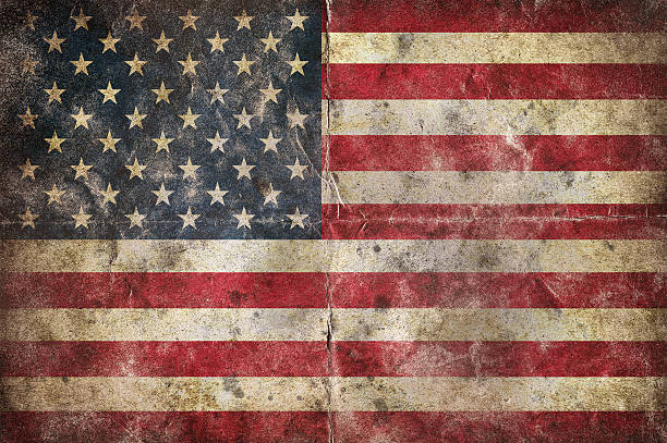 Flag of USA, on a vintage folded sheet of paper stock photo