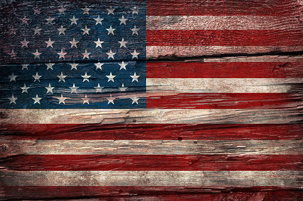 Flag of USA, painted on a grunge plank, stock photo