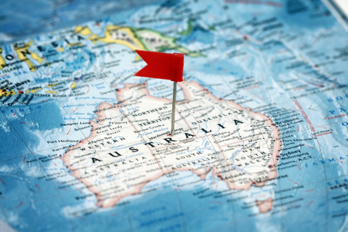 Flag pin on the map pointing  Australia