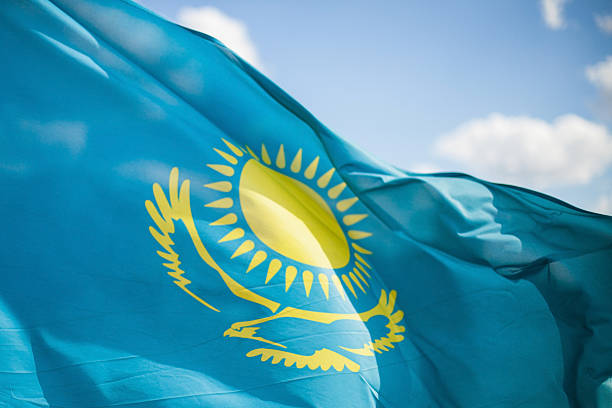 Flag Republic of Kazakhstan Wind develops flag of the Republic of Kazakhstan kazakhstan stock pictures, royalty-free photos & images