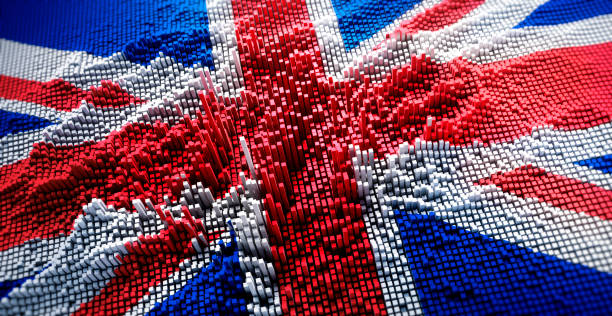 UK flag with digital matrix stock photo