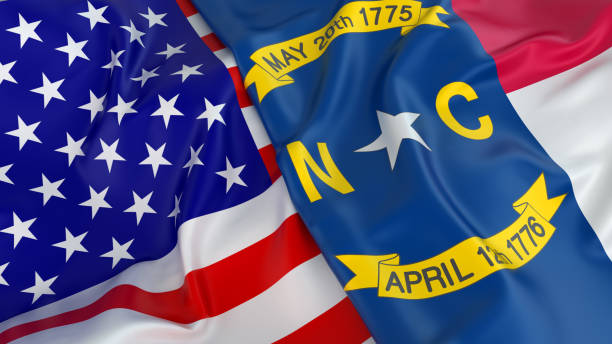USA flag with flag of North Carolina Close-up of USA flag with flag of North Carolina north carolina us state photos stock pictures, royalty-free photos & images