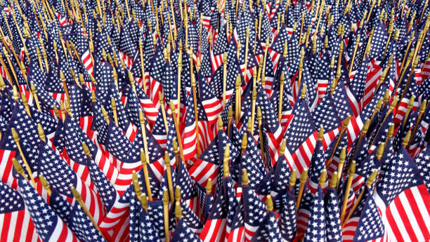 U.S. flags from above Large number of US flags full frame from above memorial day background stock pictures, royalty-free photos & images
