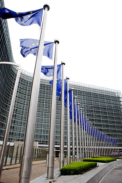 EU Flags in Brussels stock photo