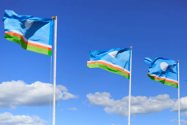 Flags of Sakha-Yakutia Republic in Russia stock photo