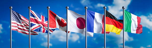 Flags of the G7 nations stock photo