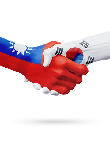 flags-taiwan-south-korea-countries-partnership-friendship-handshake-picture-id673892822