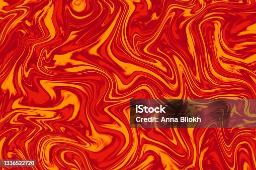 istock Flame Fire Lava Abstract Marble Texture Swirl Wave Brushing Background Bright Suminagashi Art Vitality Watercolor Paint Marbled Red Orange Brown Yellow Ebru Pattern 1336522720