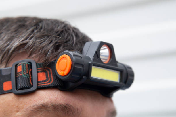 LED flashlight for wearing on the head. stock photo